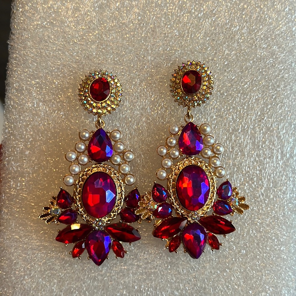 Long Crystal Pearl  Drop Earrings